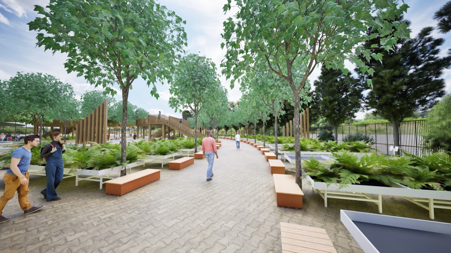 Gartenwelt Emsbüren: tree-lined main route between planting tables