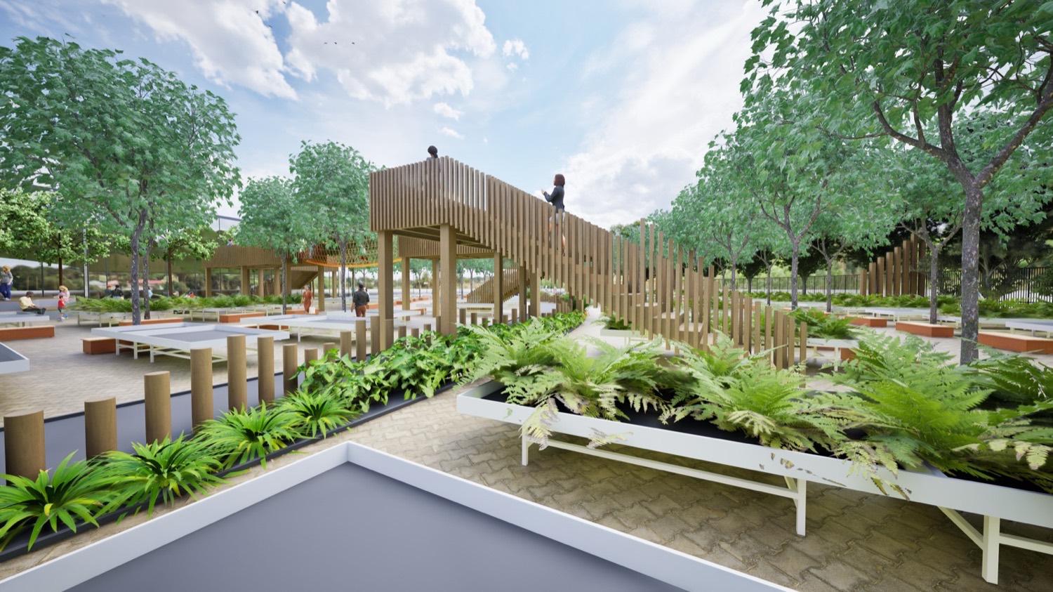 Gartenwelt Emsbüren: timber slat pergola with raised viewing platform
